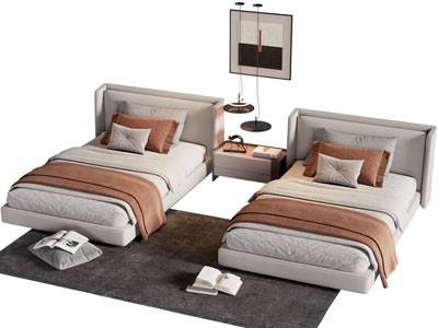 现代双人床 床头柜