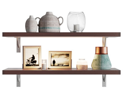 现代置物架 陶罐 烛台摆件组合