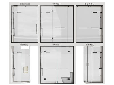 现代玻璃淋浴房门 淋浴门3d模型 现代玻璃淋浴房门 淋浴门