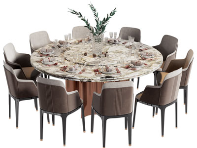现代圆形大理石餐桌椅组合