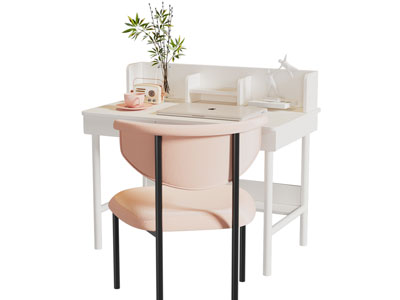 现代奶油风书桌椅组合3d模型 现代奶油风书桌椅组合