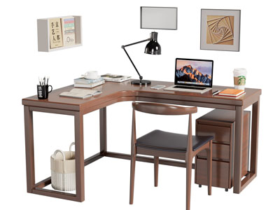 现代转角书桌椅组合3d模型 现代转角书桌椅组合