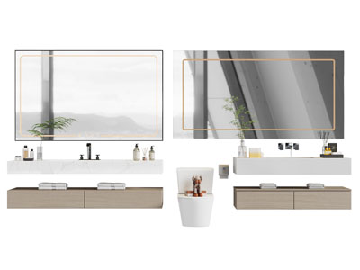 现代悬挂式洗手台 镜子