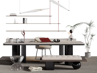 现代书桌椅组合3d模型 现代书桌椅组合