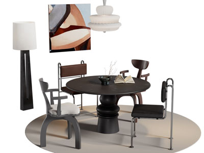 法式圆形餐桌椅组合