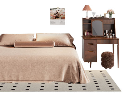 北欧双人床 实木梳妆台