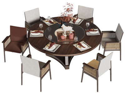 新中式圆形餐桌椅组合