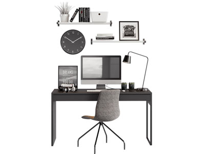 现代书桌 电脑桌椅组合3d模型 现代书桌 电脑桌椅组合