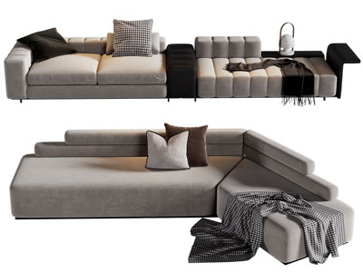 现代布艺多人沙发