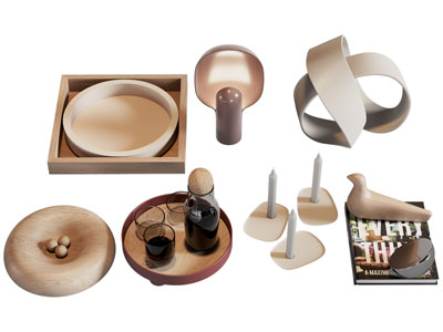 现代实木托盘 茶具杯子 雕塑雕刻摆件3d模型 现代实木托盘 茶具杯子 雕塑雕刻摆件