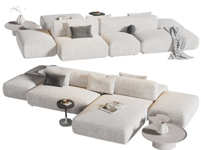 现代奶油风布艺双向多人沙发