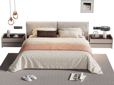 现代双人床 床头柜