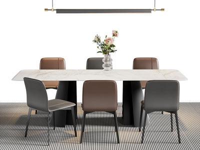 现代大理石长方形餐桌椅组合