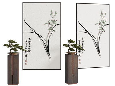 新中式兰花装饰挂画3d模型 新中式兰花装饰挂画