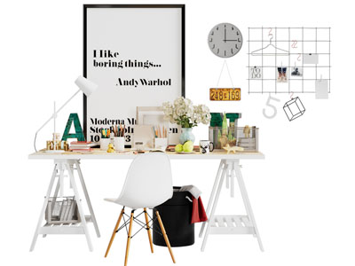 北欧书桌椅组合 文具摆件组合3d模型 北欧书桌椅组合 文具摆件组合