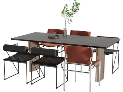 现代长方形餐桌椅组合