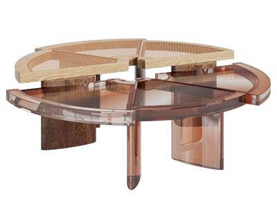 侘寂风实木和亚克力拼接的茶几3d模型 侘寂风实木和亚克力拼接的茶几