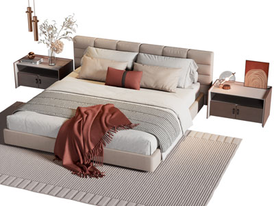 现代双人床 床头柜