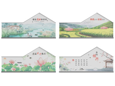 新中式乡村景墙 背景墙3d模型 新中式乡村景墙 背景墙