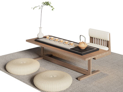 新中式实木茶桌椅组合 蒲团