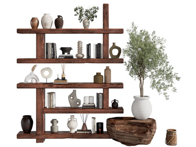 侘寂风实木装饰品摆件组合