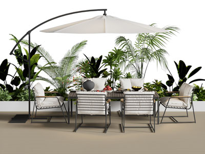 现代庭院遮阳伞 休闲餐桌椅组合