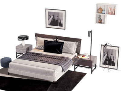 现代双人床 床头柜