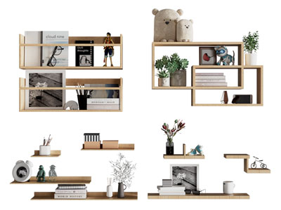 现代实木墙面置物架 收纳装饰架