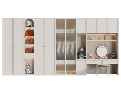 现代玻璃柜门的衣柜 梳妆台3d模型 现代玻璃柜门的衣柜 梳妆台