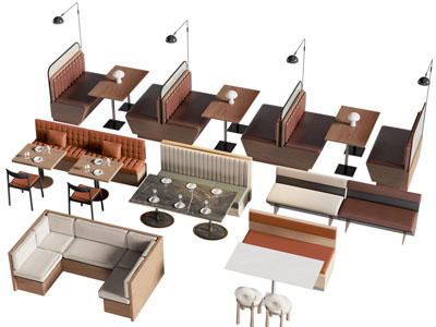 现代饭店卡座餐桌椅组合