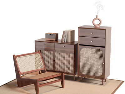 侘寂风中古实木玄关柜 边柜 休闲椅子