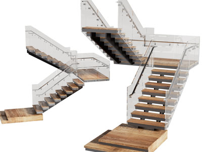 现代玻璃扶手的实木旋转楼梯3d模型 现代玻璃扶手的实木旋转楼梯