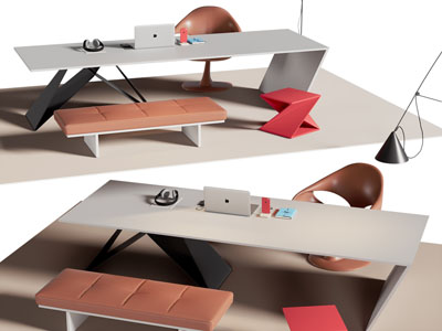 现代书桌椅组合3d模型 现代书桌椅组合