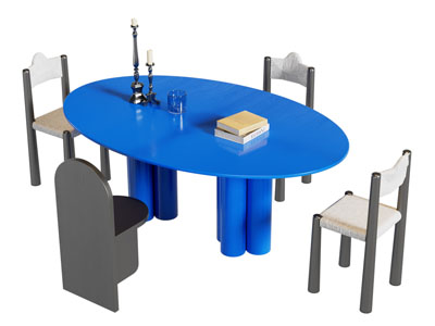 现代椭圆形餐桌椅组合