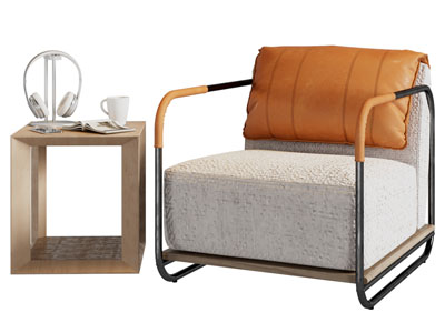 新中式单人沙发 边几