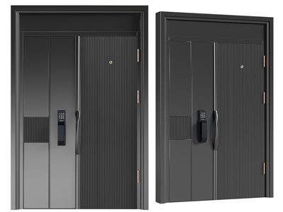 现代带密码锁的入户平开门 双开门