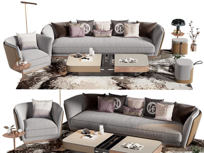 现代多人 单人沙发和茶几组合