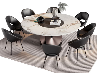 现代圆形大理石餐桌椅组合