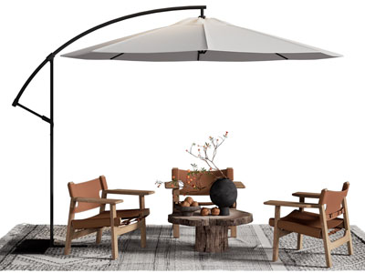 侘寂风户外遮阳伞 休闲椅子