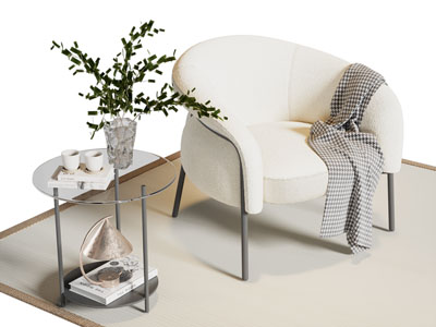 现代奶油风休闲椅子 边几