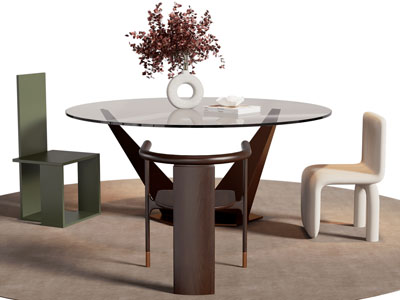 现代圆形玻璃餐桌椅组合