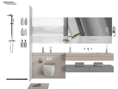 现代悬挂式洗手台 马桶 镜子