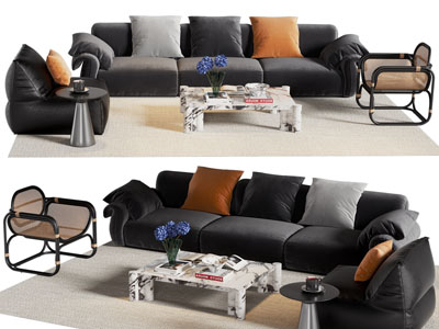 现代布艺多人 单人沙发和茶几组合
