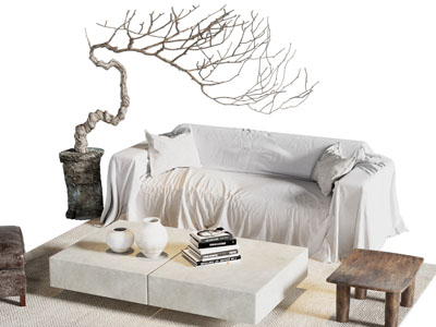 侘寂风多人沙发 茶几组合