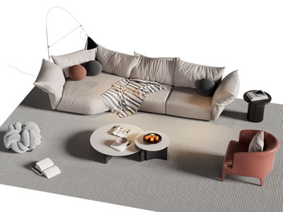 现代弧形多人沙发 休闲椅和茶几组合