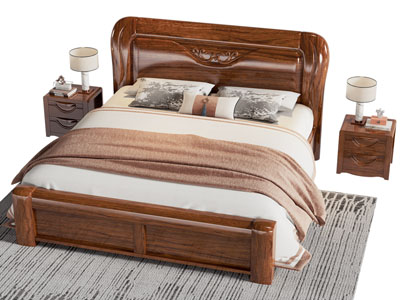 现代实木双人床 床头柜