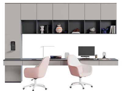 现代加宽带书柜的书桌椅组合3d模型 现代加宽带书柜的书桌椅组合