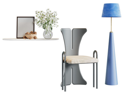 现代休闲椅子 落地灯 摆件组合