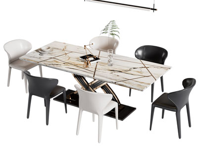 现代长方形餐桌椅组合