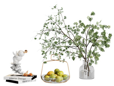 现代花瓶花卉 书本 果盘摆件组合